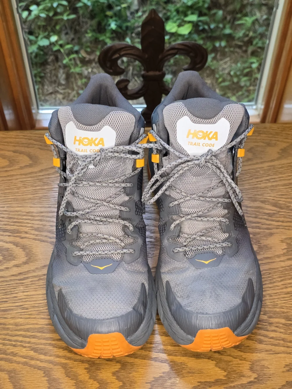 Hoka Men's Gray and Orange Trail Boots Sz 10